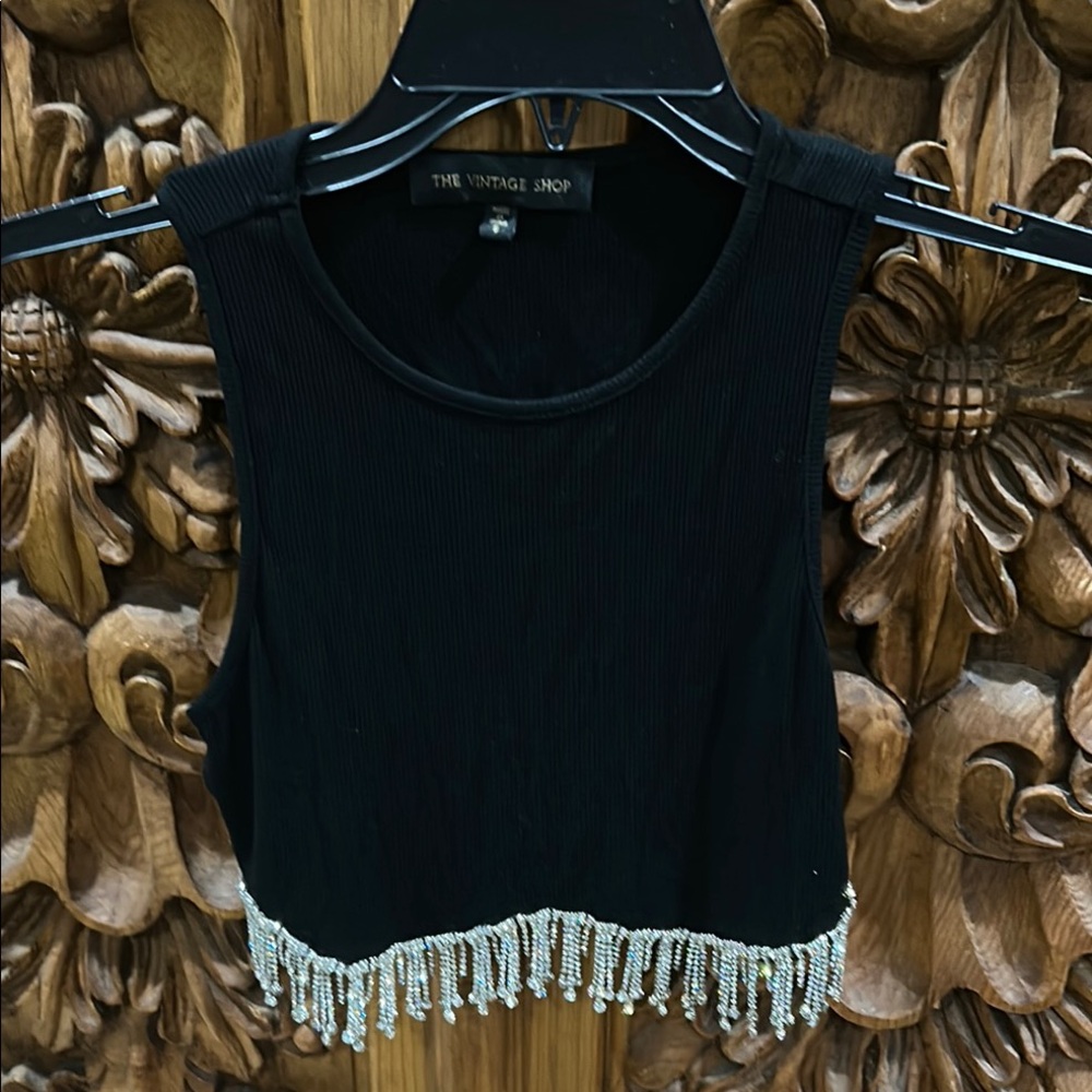 EUC The Vintage Shop small crop tank with jewels